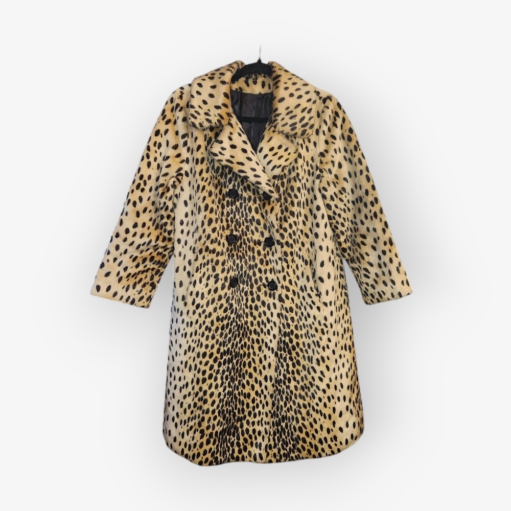 Vintage 60s/70s Faux Leopard Print Swing Coat 🖤 - Picture 2 of 12